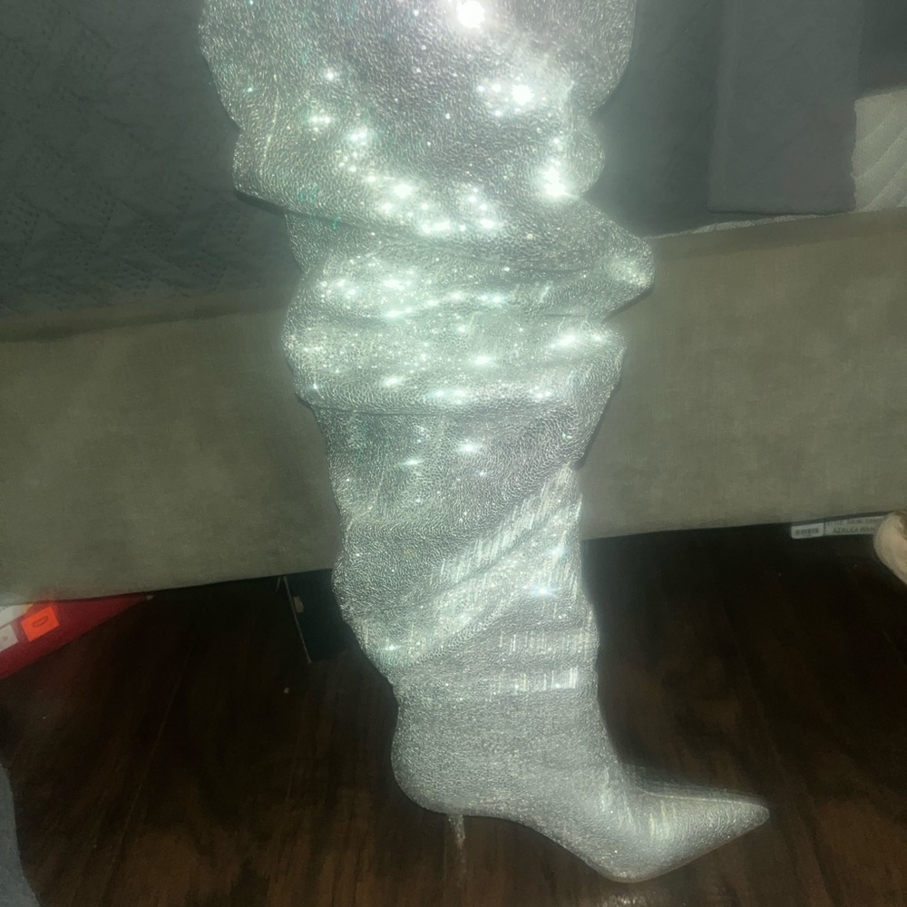 Sparkling Silver Ruched Boots